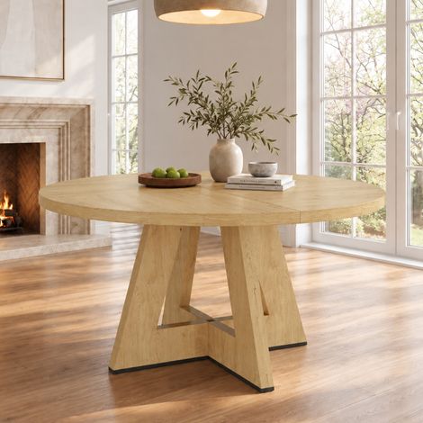 Table de salle à manger ronde, 120 x 120 cm, pour 4 à 6 personnes, design classique, style minimaliste scandinave, couleur chêne (chaises non incluses) (1/5)