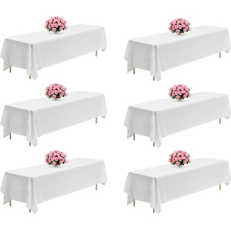 VEVOR Tovaglia per Tavolo Rettangolare, Tovaglia Lavabile in Lavatrice, Copritavolo in Tessuto di Poliestere Resistente alle Pieghe per Matrimonio, Festa, Banchetto, Bianco 6 Pezzi 2286 x 3353 mm
