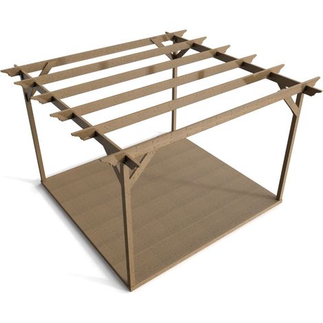 Timber Pergola and Decking Complete DIY Kit, Orchid design (2.4m x 2.4m, Rustic brown finish) (1/4)