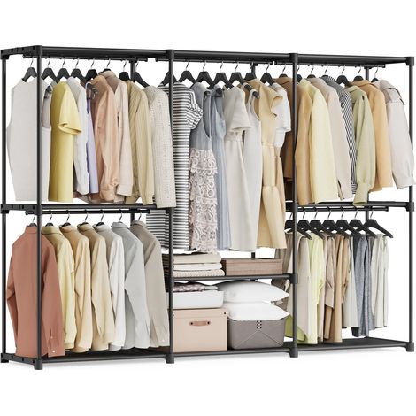 Armoire de Rangement, Penderie Pliable, Dressing, Armoire Métallique, avec 5 Barres de Suspension, Porte-vêtements, pour Vestiaire, Chambre, 205 x 43 x 166 cm, Noir d’Encre RYG035B01 (1/5)