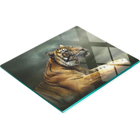 Tablero decorativo multifuncional de cocina de cristal templado con diseño de tigre, 60x52 cm. (1/5)