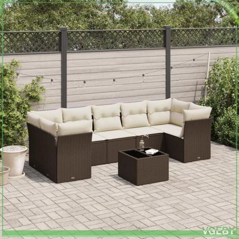 Salon de jardin 8 pcs - Modulable - Résine tressée marron - Table verre trempé - Rangement sous assise (1/3)