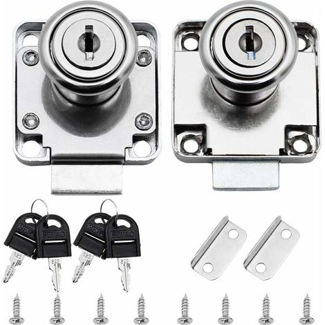 2 Packs Serrure De Tiroir De Bureau, Serrure De Meuble À Cylindre Utilisation Pour Fermer Des Placards, Tiroir, Armoire Ect, Épais Et Durable (20mm) Argenté (1/4)