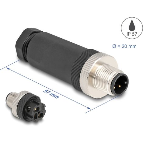 Delock M12 Conector codificado A de 3 pines macho para montaje con conexiÃ³n por tornillo