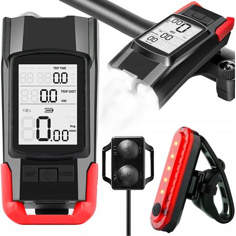 Lampe avant arrière led vélo compteur sans fil klaxon 3in1 (1/5)