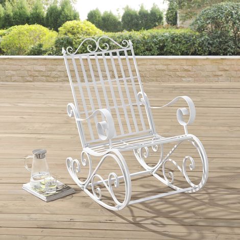 Sedia a Dondolo da Giardino Sedia Oscillante in Metallo per Uso Esterno in Stile Vintage con Braccioli Decorativi - Bianco (1/4)