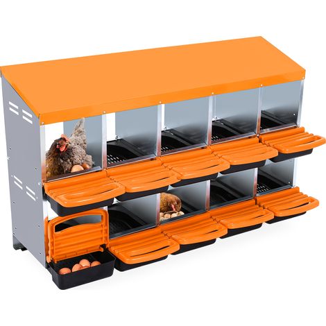 Poulailler renforcĂ© â 10 compartiments en acier galvanisĂ© anti-rouille, pondoir roll-away orange (1/5)