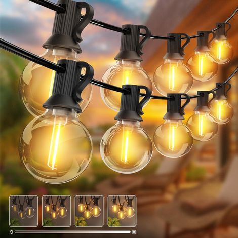 Guirlande Lumineuse Extérieur Dimmer&Minuterie, G40 LED Guirlande Guinguette, Guirlande Ampoules avec Étanche pour Jardin Terrasse Mariage Fête Balcon Noël(Blanc Chaud) (1/5)