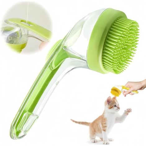 Brosse pour chiens et chats, distributeur de savon, silicone souple, long manche (verte) (1/5)