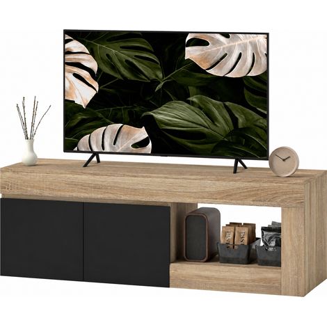 HOMCOM Mobile Porta TV 60" con Ripiano e Armadietto 2 Ante, Nero e Legno (1/3)