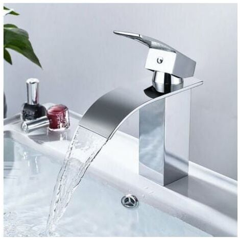 Todot – Robinet de lavabo en laiton H-59 – Finition chrome – Bec cascade – Montage un trou – Résistant aux rayures – Installation facile (1/10)