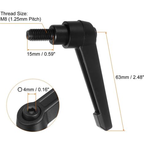 Lot de 6 poignées de serrage M8 x 15 mm à filetage extérieur, en alliage d'aluminium, réglables, pour machines-outils, équipements de soudage et appareils de pression, noir. (1/4)
