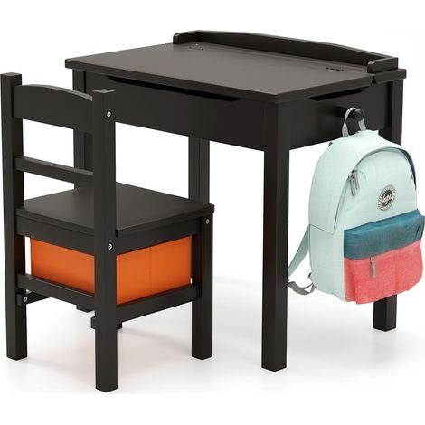Chambre, salle de jeux ou classe, ensemble table chaise enfant avec rangement, dossier haut et porte-stylos (1/5)