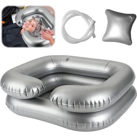 Lavabo à Cheveux Gonflable, bac a shampoing domicile avec tuyau de drainage de 1m, lavabo mobile gonflable et portable pour personnes alitées, femmes enceintes blessées, patientes postopératoires (1/5)