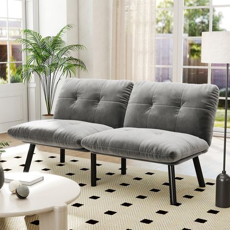 Divano letto 160x81x78cm compatto polivalente seduta lounge trasformabile in letto imbottitura in schiuma struttura ferro Grigio (1/5)