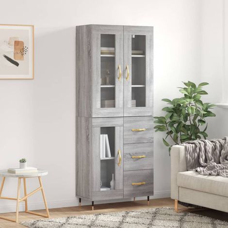 Buffet haut,Buffet de salon,Commode Meuble de rangement,Style Industriel Sonoma gris 69,5x34x180 cm Bois d'ingénierie VNWE854410 (1/5)