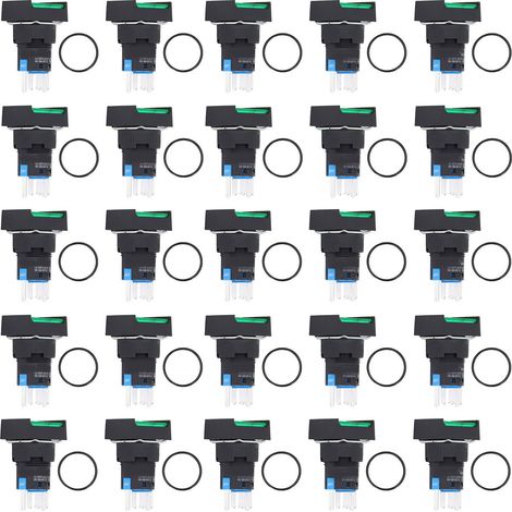 Kit de 25 interrupteurs poussoir 16mm carrés avec voyant lumineux, verrouillage automatique et momentané, 24V vert (1/5)