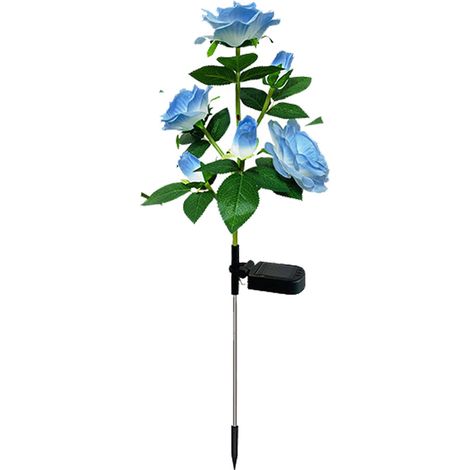 Décoration lumineuse solaire d'extérieur en forme de rose pour allée de jardin (bleu, 7 fleurs) (1/5)