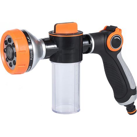 Pistolet pulvérisateur à mousse multifonction — 8 modes de jet réglables — Pulvérisateur d'arrosage haute pression avec distributeur de savon — Idéal pour le lavage de voitures et le jardinage