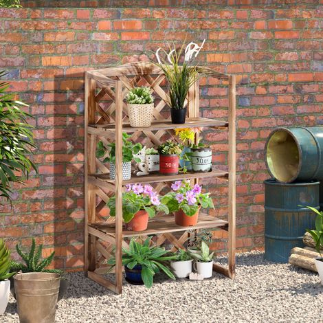 Support à fleurs, étagère à fleurs, étagère à plantes, banc à fleurs, 3 niveaux, bois de sapin (Modèle 8) (1/5)
