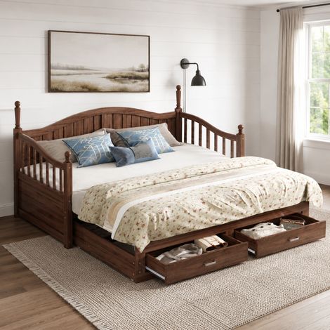 MEUBLIV Divano letto 90x190 cm noce – estensibile con cassetti, senza materasso (1/5)