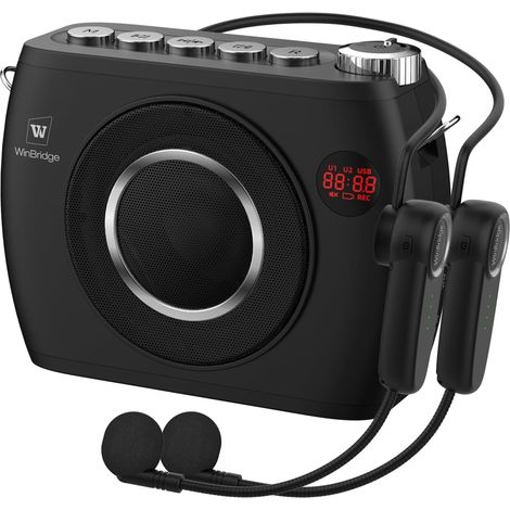Amplificateur de voix sans fil 25 W avec deux microphones de casque Bluetooth, haute capacité 8000 mAh  Enregistrement, système de PA portable, haut-parleur Bluetooth et microphone, mégaphone avec (1/5)