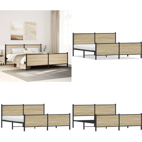 vidaXL Metallbett ohne Matratze Sonoma-Eiche 180x200 cm (1/5)