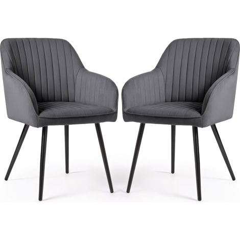Set di 2 Sedie in velluto con cuciture verticali FLORENCE Grafite gambe nere (1/5)