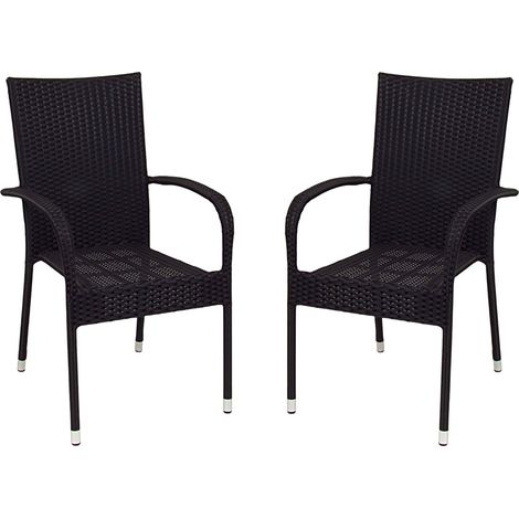 2x Wicker Stapelstuhl schwarz Gartenstuhl Terrassenstuhl Gartensessel stapelbar