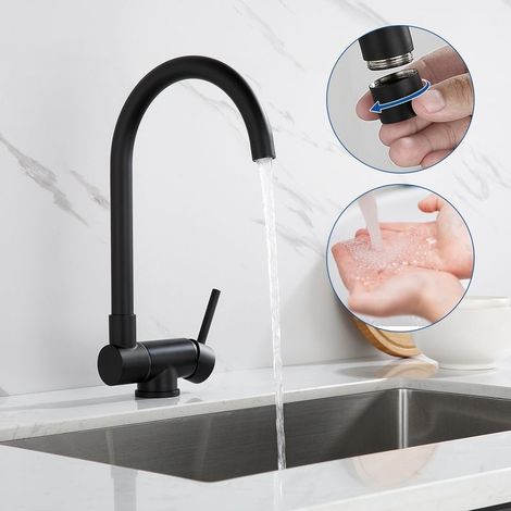 Robinet de Cuisine Rabattable Mitigeur d'évier Pivotant à 360°Robinetterie en Acier Inoxydable Brossé avec barboteur démotable, pour Évier contre Fenêtre, Noir (1/5)