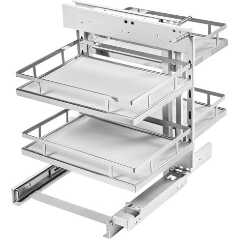 Système de Rangement d'angle de Cuisine, 4 Paniers Extractibles avec Fermeture Amortie Soft-Close, Capacité 24kg, pour Caisson 900mm, Finition Acier Chromé