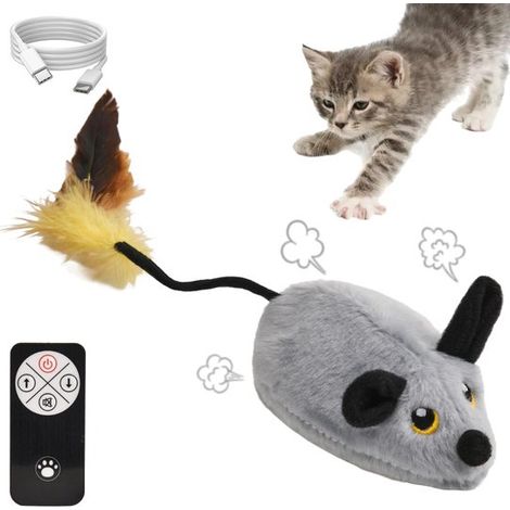 Longziming - Jouet électrique pour chat - Jouet interactif pour chat - 1 pièce - Souris robot - Rechargeable 250 mAh - Éclairage LED - Peluche douce - USB - Pour le jeu actif et l'instinct de chasse (1/5)
