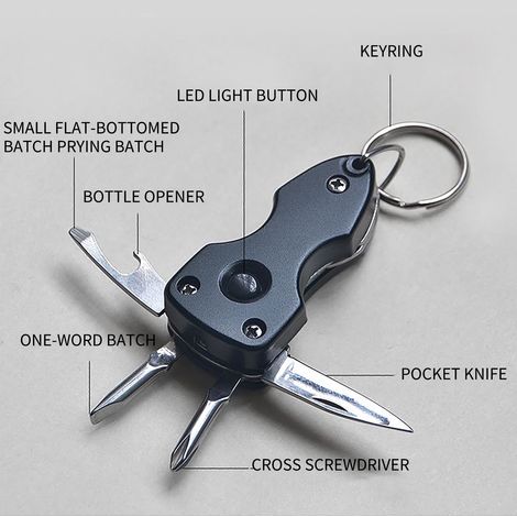 Couteau Pliant - Lampe De Poche LED - Tournevis Plat - Ouvre-Boîtes - Porte-Clés En Alliage D'Aluminium - 1 Pièce (1/5)