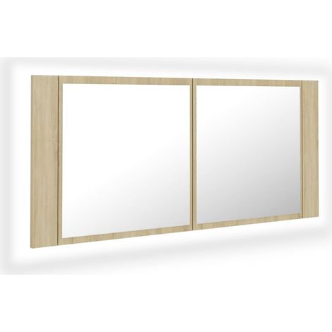 Armoire à miroir à LED de bain Chêne sonoma 100x12x45 Acrylique (1/5)