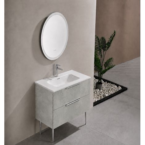 Meuble salle de bain KANO 120 cm sur pieds avec vasque céramique coloris gris ciment prémonté (1/5)