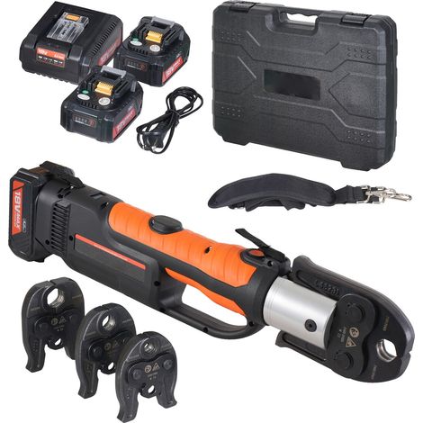 Outil de sertissage électrique professionnel avec mâchoires M15, M22, M28, kit batterie 18V 4.0Ah (2 pièces), chargeur rapide et mallette de transport. (1/5)