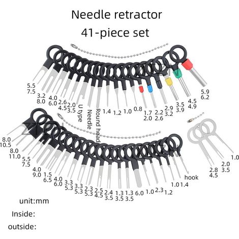 41 Pièces Outil de Déverrouillage de Voiture, Auto Terminals Enlèvement Outil Set, Retrait de Connecteur de Câble de Voiture, Voiture Électrique Câblage a Sertir Connecteur Pin Extracteur Kit (1/4)