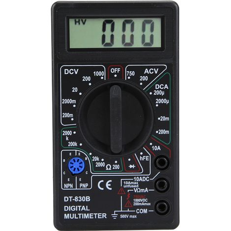 Multimètre numérique portable multifonction DT-830B avec écran LCD, testeur d'ampèremètre, de voltmètre et d'ohmmètre (noir). (1/5)