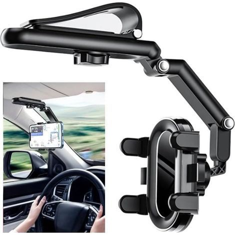 1-teilige Auto-Handyhalterung für die Sonnenblende, 360° drehbar, ausziehbar, kompatibel mit Smartphones von 60 bis 90 mm, zur Verwendung während der Fahrt (1/5)