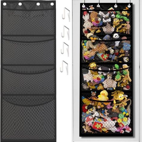 Bolsa de almacenamiento colgante，red de almacenamiento para puerta o estante tipo hamaca para peluches，ideal para dormitorios，165 x 60 cm，Negro (1/5)