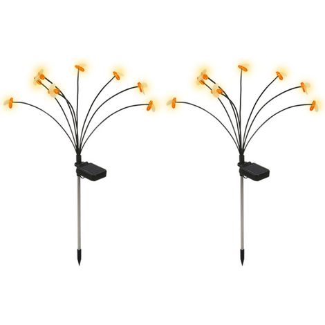 Juego de 2 pequeñas luces solares con forma de abeja para uso exterior, pequeñas luces solares con forma de abeja, lámparas solares para exteriores, luces solares para jardín - 8 LED -Crezuo