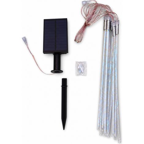Guirlande LED Pluie de Météores Solaire Étanche, 10 Tubes Blanc Chaud, Décoration Extérieure Jardin et Noël, 6 W (1/5)