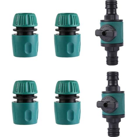 Kit de Connecteur de Robinet Raccord de Tuyau d'arrosage Raccord Tuyau avec vanne de régulation - Vanne d'arrêt de Tuyau d'arrosage Raccords Tuyau Rapides pour Tuyau 1/2 Pouce - 6 pièces (1/4)