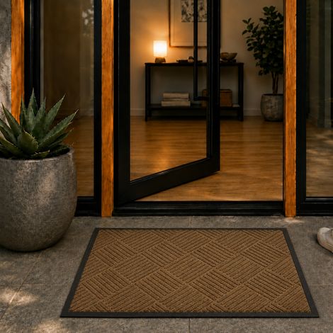 Tapis absorbant / anti-salissure Waterhog Diamond 60x90 cm - Bordure en caoutchouc - Camel