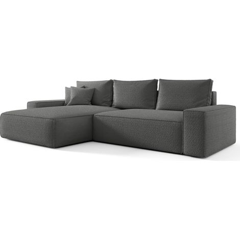 Canapé d’angle tissu bouclé convertible avec coffre NINA angle gauche-Gris foncé-angle gauche (1/4)