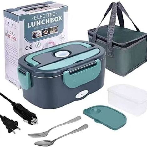 Ecleanfy - Chauffe-repas électrique, micro-ondes portable 3 en 1 pour voiture et maison, 60 W, 12 V/24 V/110 V, étanche, 1,5 L, acier inoxydable (1/2)