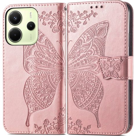 Funda tipo libro para Xiaomi Redmi Note 14 4G, Mariposa, oro rosa (1/5)