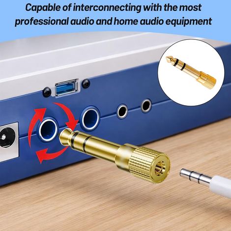 Lot de 2 adaptateurs jack 6.3 vers 3.5, adaptateur jack audio, convient pour les amplificateurs de guitare, les systèmes audio, les microphones, les claviers électroniques et les batteries