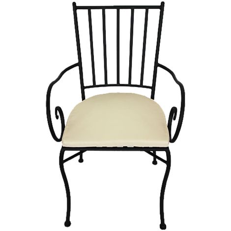 Fauteuil chaise Jasmine avec accoudoirs en me'tal et coussin e'cru en coton lavable 45x42x88 cm pour jardin