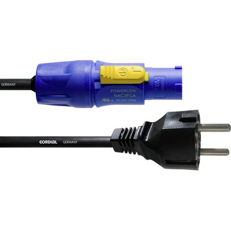 Câble de raccordement alimentation Cordial CFCA 1,5 S [1x Prise mâle + contact de protection - 1x PowerCon mâle] bleu 1
